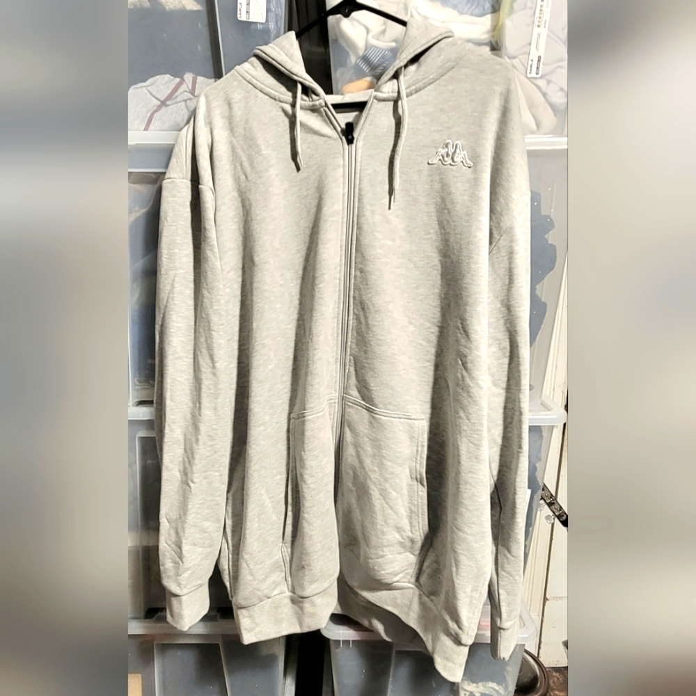KAPPA Mens Grey Fleece Zip up hoodie New With Tags 3XL Regular (FITS LIKE XXL)
